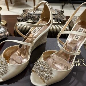 Badgley Mischka Ivory Wedges with Crystal Accents